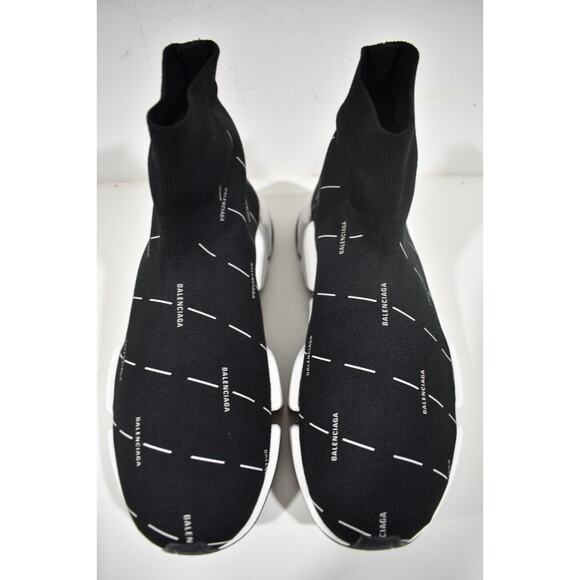 Balenciaga Mens Speed 2.0 Sock Black White All Over Logo High Top Sneaker 43 10 - Picture 7 of 12